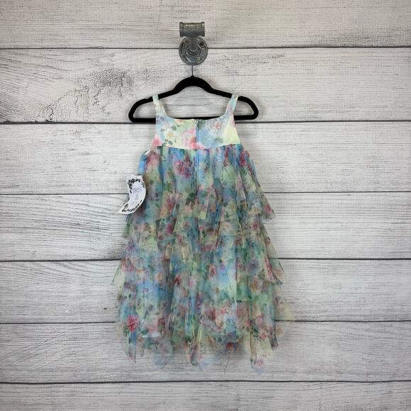 Iris & Ivy Girls Spring Easter Colorful Cascade Floral Tiered Party Dress Size 6 - Picture 4 of 7